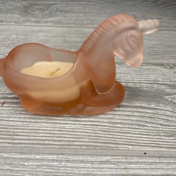 Pink Vaseline frosted glass unicorn trinket box candle dish - Picture 9 of 9